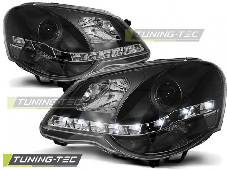 LED Tagfahrlicht Design Scheinwerfer für VW Polo 9N3 05-09 schwarz